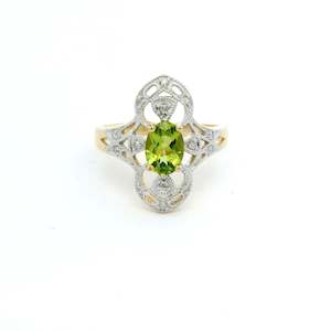 Two Tone Oval Peridot & Diamond Ring