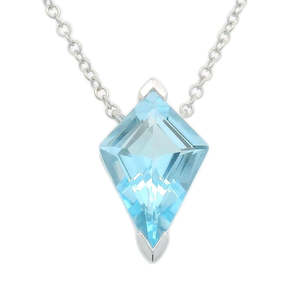 Coloured Stone Pendants: Kite Blue Topaz & Diamond Pendant with Chain
