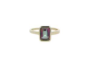 Coloured Stone Rings 1: Emerald Cut Rubover Dress Ring