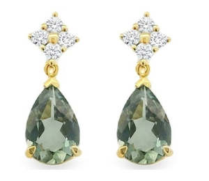 Green Tourmaline & Diamond Drop Earrings