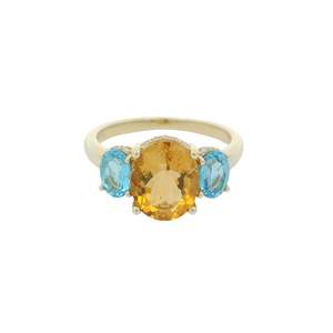 Citrine, Blue Topaz & Diamond 3 Stone Ring