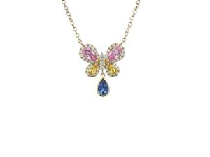 All: Multi Colour Sapphire & Diamond Butterfly Necklace