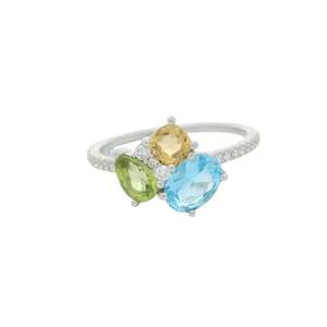 All: Blue Topaz, Peridot, Citrine & Diamond Ring