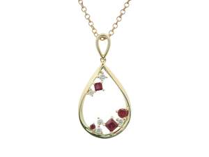 All: Open Pear Ruby and Diamond Pendant