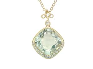 All: Green Amethyst and Diamond Pendant 0.13ct tw