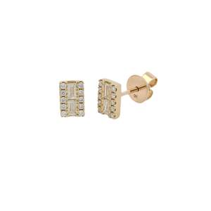 Baguette & Round Diamond Stud Earrings