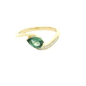 Coloured Stone Rings 1: Pear Shape Green Sapphire & Diamond Ring