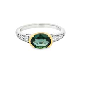 Oval Teal Sapphire & Diamond Ring