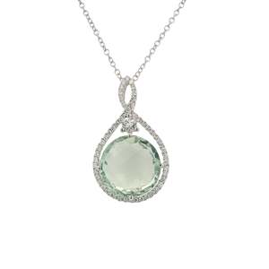 Coloured Stone Pendants: Green Amethyst, White Topaz & Diamond Pendant