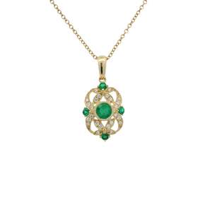 Coloured Stone Pendants: Emerald & Diamond Pendant
