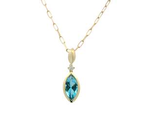 Coloured Stone Pendants: Blue Topaz & Diamond Pendant with Chain