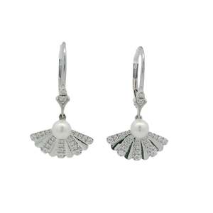 Freshwater Pearl & Diamond Fan Earrings
