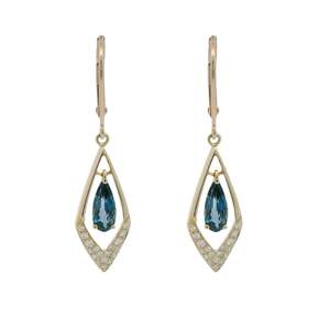 London Blue Topaz & DIamond Leverback Drops