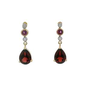 Garnet, Rhodolite & Diamond Drop Earrings