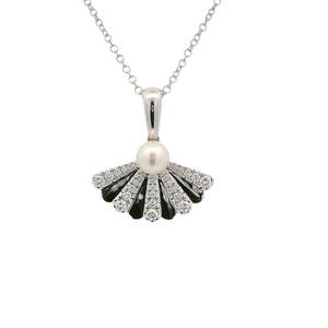 Freshwater Pearl & Diamond Fan Pendant