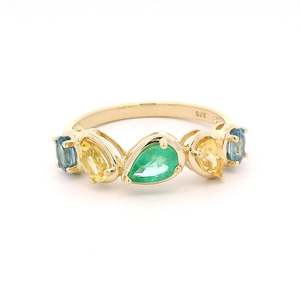 Emerald, Yellow Beryl & Aquamarine Ring