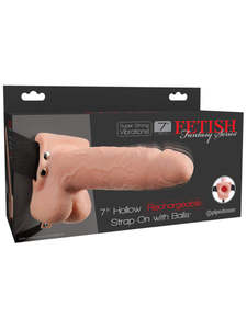 Strap Ons: 7” HOLLOW RECHARGEABLE STRAP-ON WITH BALLS