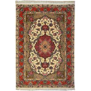 Wool Silk Rugs: Fine Hand-knotted Cork & Silk Tabriz Small Rug 103cm x 149cm