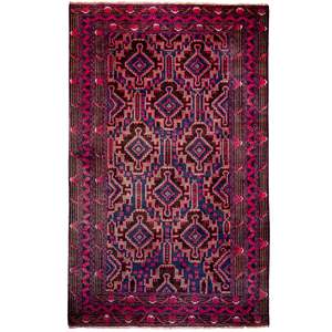 Baluchi Rugs: Fine Hand-knotted 100% Wool Baluchi Rug 188cm x 297cm