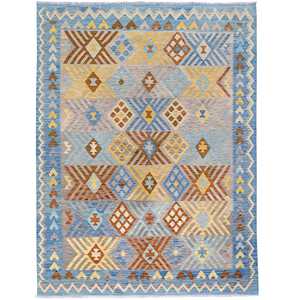 Kilim Rugs Nz: Hand-woven 100% Wool Blue Kilim Rug 201cm x 296cm