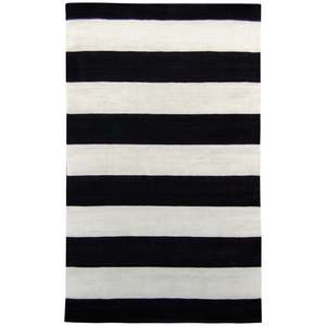 Hand-Loomed Wool Black & White Modern Stripe Runner 120cm x 1000cm