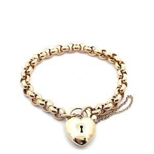 Wrist: 9ct Yellow Gold Round Belcher Bracelet with Puff Heart