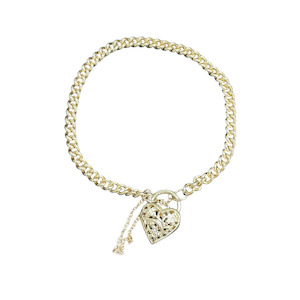 Wrist: 9ct Yellow Gold Curb Bracelet with Filigree Heart Locket
