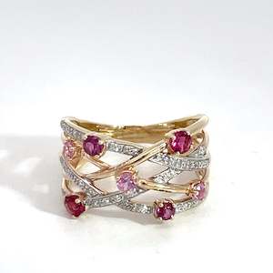9ct Yellow Gold Diamond Pink Sapphire Garnet Ring