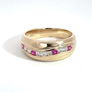 9ct Yellow Gold Pink Sapphire and Diamond Ring