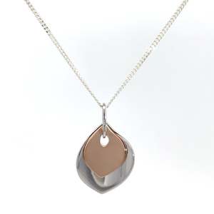 Sterling Silver Rose Gold Plated Twin Leaf Pendant