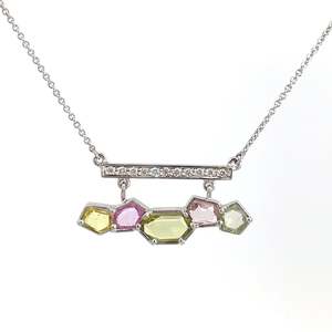 9ct White Gold 5 Rose Cut Sapphire and Diamond Necklace