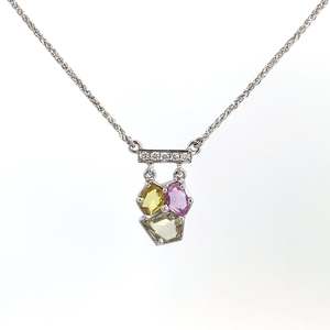 Necklace: 9ct White Gold 3 Rose Cut Sapphire and Diamond Pendant