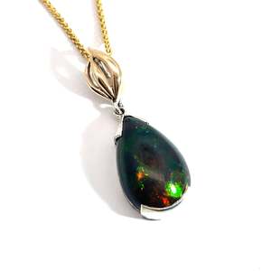 Necklace: 9ct Yellow Gold and Sterling Silver Black Opal Pendant
