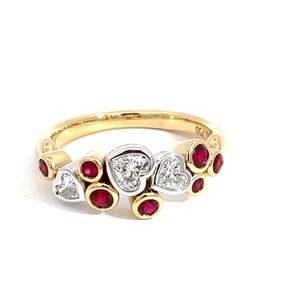 18ct Yellow Gold Ruby and Diamond Heart Ring