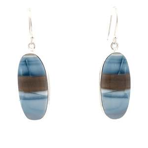 Sterling Silver Blue Chalcedony and Onyx Drop Earrings