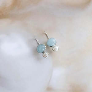 Sterling Silver Aqua and Pearl Earrings