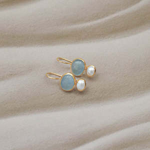Earrings: 18ct GP Silver/ Brass Aqua Pearl Earrings