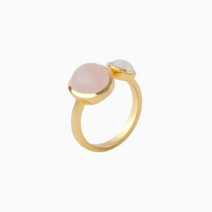 Rings: 18ct GP Brass Rose Quartz Pearl Ring
