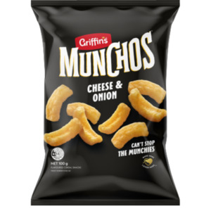 Snacks Chips: Griffin's Munchos Cheese & Onion Cereal Snacks 100g