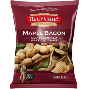 Snacks Chips: Heartland Maple Bacon Old-Fashioned Wave Cut Chips 150g