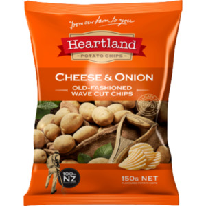 Snacks Chips: Heartland Cheese & Onion Old-Fashioned Wave Cut Chips 150g