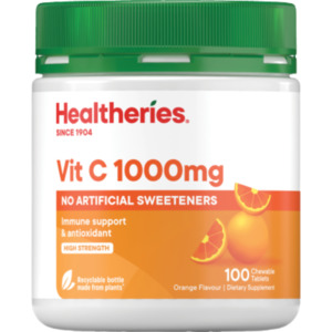 Health Beauty: Healtheries Vitamin C 1000mg Orange Flavour Chewable Tablets 100pk