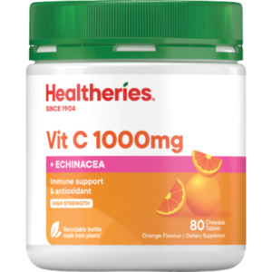 Health Beauty: Healtheries Vit C 1000mg + Echinacea Orange Chewable Tablets 80pk