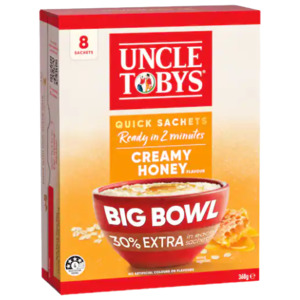 Uncle Tobys Oats Quick Sachets Creamy Honey Big Bowl 8 Pack 368g