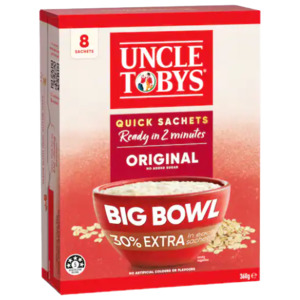 Uncle Tobys Oats Quick Sachets Original Big Bowl 8 Pack 368g