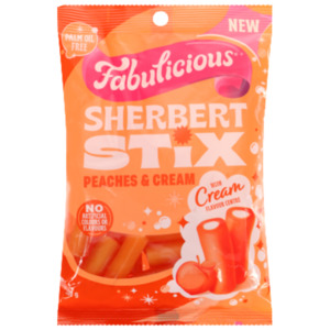 Confectionary: RJ's Fabulicious Peaches & Cream Sherbert Stix 180g