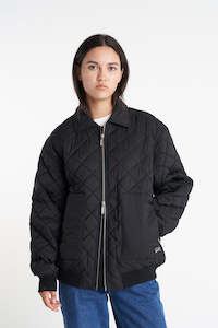 All Womens Jackets: QUILTED LONGLINE BOMBER JKT BLACK