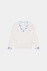 WOMENS V-NECK CABLE KNIT SWEATER CHALK