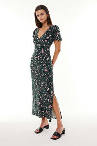 VENICE FLORAL SHIFT MIDI DRESS GREEN