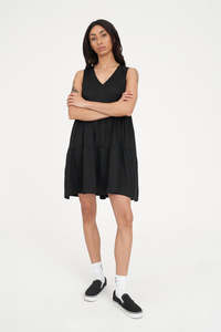 V NECK MINI DRESS BLACK